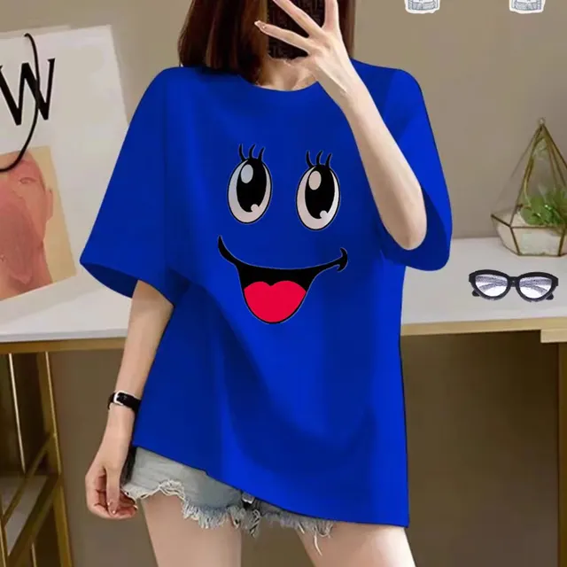 Women's Cotton Creative Cartoon Printed Short Sleeve Blue 0250 - Shop at LoveMi