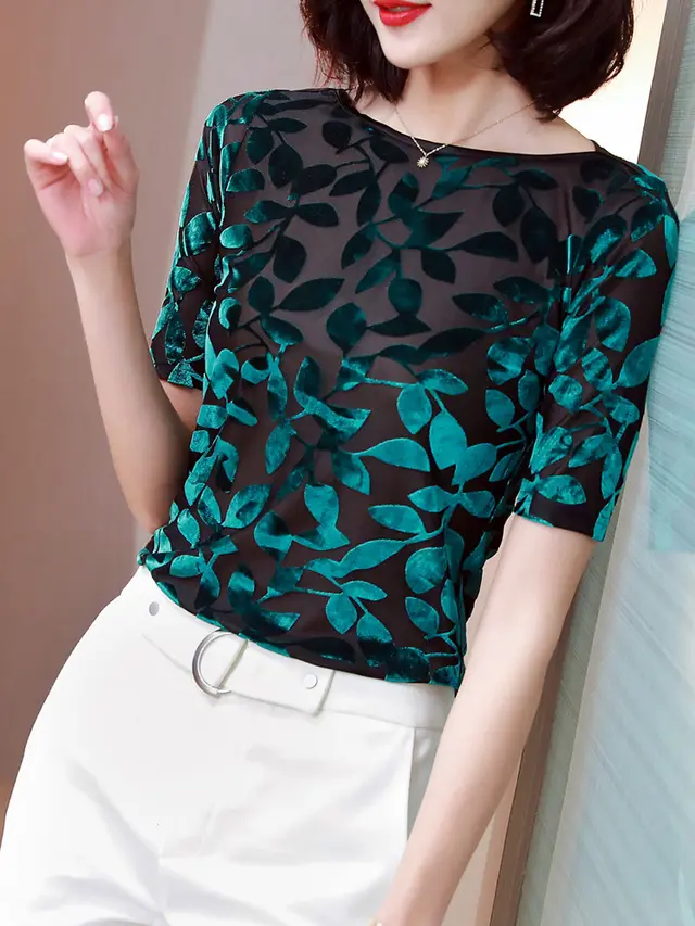Women's V neck Bottoming Shirt Fashionable Green - Shop at LoveMi