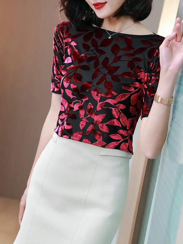 Women's V neck Bottoming Shirt Fashionable Red - Shop at LoveMi