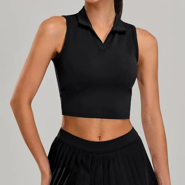 Running Breathable Sleeveless Yoga Vest Lapel Tennis Workout Clothes Top Black - Shop at LoveMi