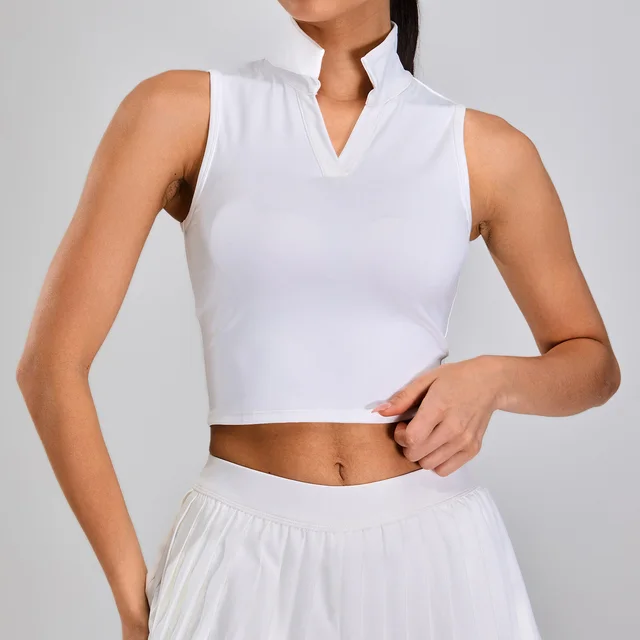 Running Breathable Sleeveless Yoga Vest Lapel Tennis Workout Clothes Top Swan White - Shop at LoveMi