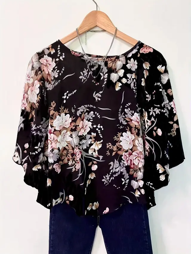 Fashion Round Neck Shirt With Half Sleeve Loose Women's Shirt Black - Shop at LoveMi