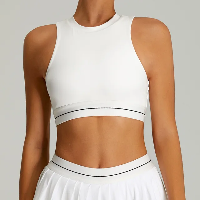 Women's Tight Contrast Color High strength Running Fitness Vest Elegant White - Shop at LoveMi
