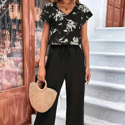 Women's Casual Printed Fashion Two piece Suit Black - Shop at LoveMi