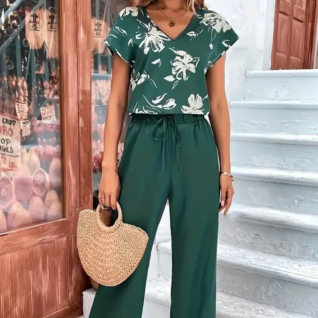 Women's Casual Printed Fashion Two piece Suit Dark Green - Shop at LoveMi