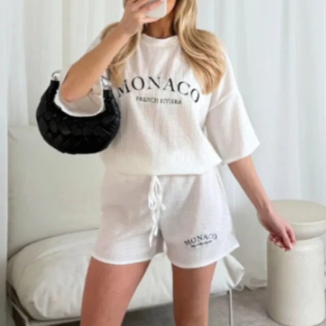 Women's Striped Half Sleeve Oversized Lining Shorts Casual Sportswear Two piece Set White - Shop at LoveMi
