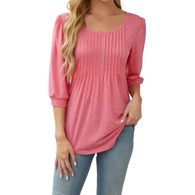 Round Neck Drawstring Half Sleeve Women's T shirt Tops Pink - Shop at LoveMi