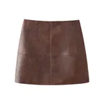 Women's Retro Lapels Long-sleeved Zipper Leather Jacket Skirt - Short Skirt-L