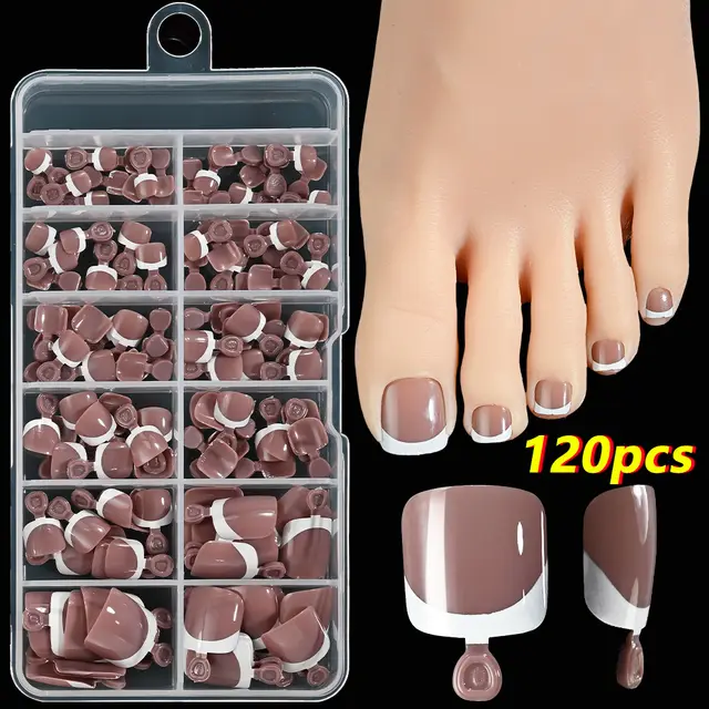 French White Edge Feet Nude Full Square Short High grade Toe Nail Piece Td245 B8 - Shop at LoveMi