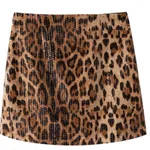 Leopard Print Skirt A- Line Skirt Heavy Industry Glitter - Coffee Color
