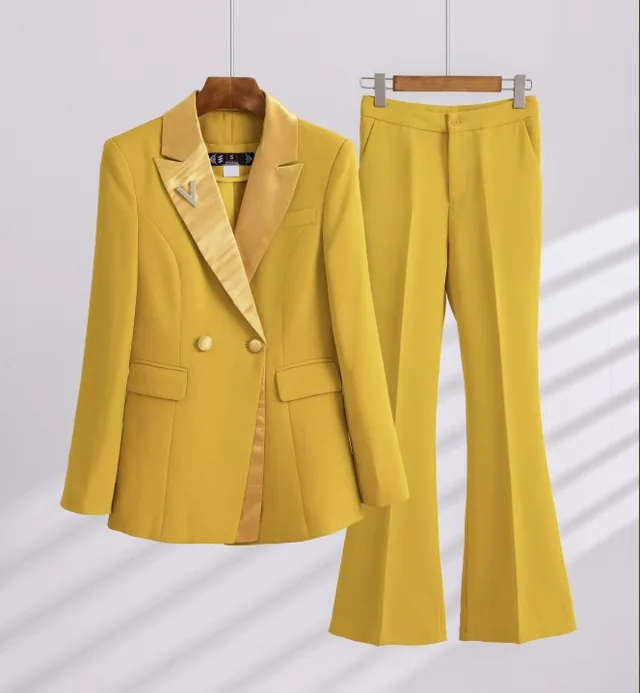 Fashion Office Lady Formal Pants Suit 9696 Yellow Top Pants - Shop at LoveMi