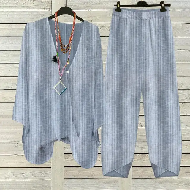 Casual Loose Top Solid Color Daily Leisure Commute Two piece Set Blue - Shop at LoveMi