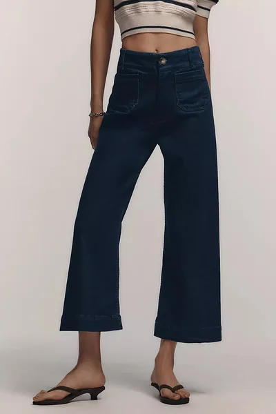Casual Pants Straight High Waist Wide Leg Cropped Women's Pants Denim Dark - Shop at LoveMi