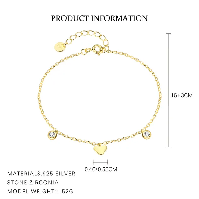 Cross border S925 Sterling Silver Ornament Love Light Luxury Zircon Bracelet L981 Golden - Shop at LoveMi