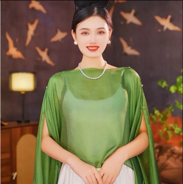 Solid Color Vacation Style Fashionable All match Sunscreen Pullover Scarf Shawl Light Green - Shop at LoveMi