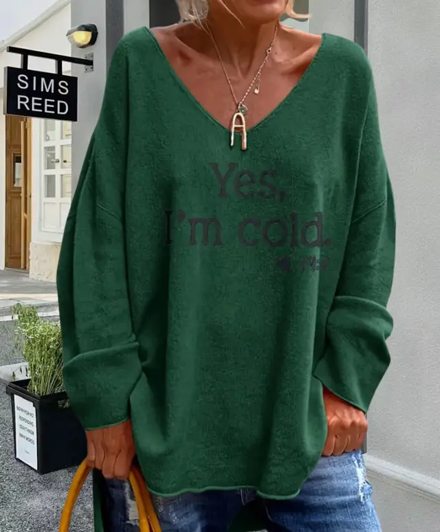 Loose Casual Solid Color Letter Printing U Collar Sweater Women Dark Green - Shop at LoveMi
