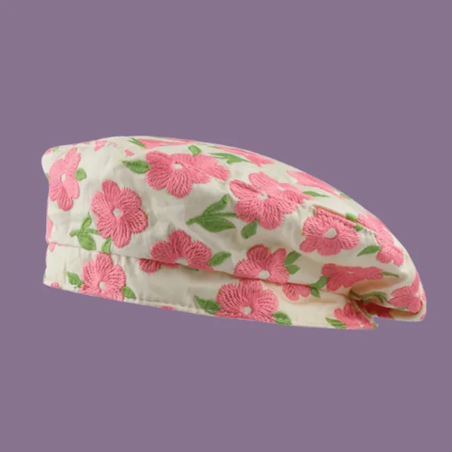 Girl Countryside Style Flower Three dimensional Embroidery Beret Pink - Shop at LoveMi