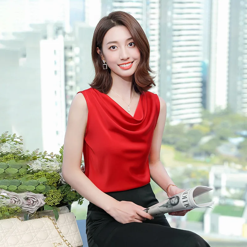 Female High Elastic Satin Sexy Top Base - Red - View 1