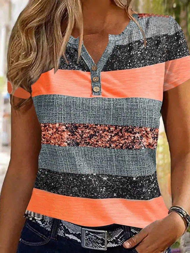 Printed Casual Comfortable Versatile T shirt Orange - Shop at LoveMi