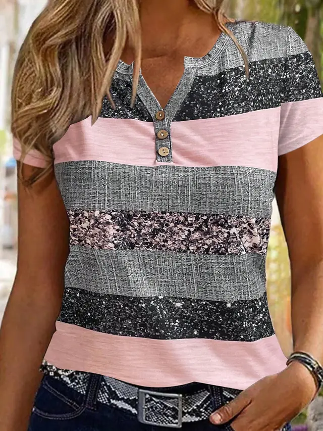 Printed Casual Comfortable Versatile T shirt Pink - Shop at LoveMi