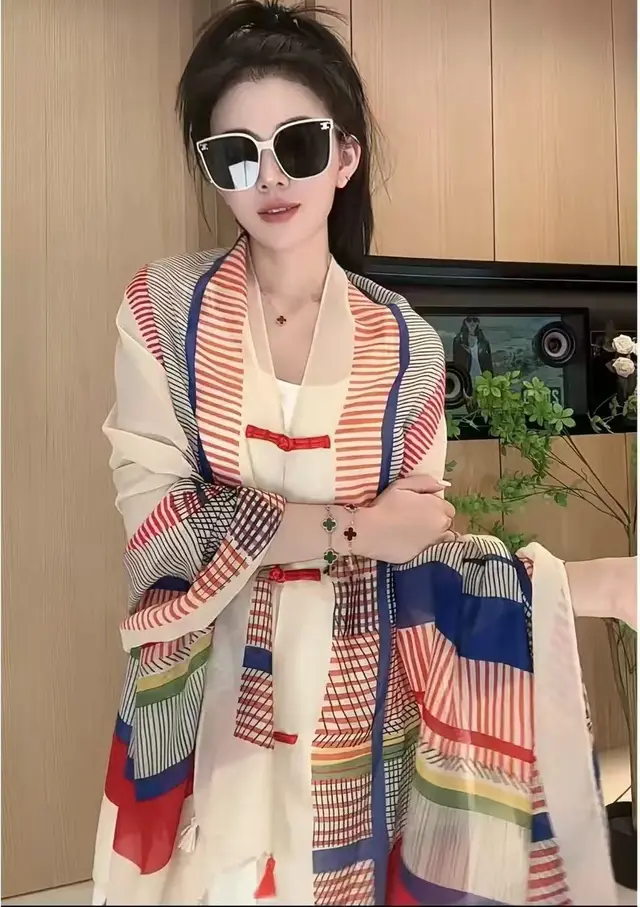 Popular Ethnic Style Shawl Summer Travel Wear Retro Buckle Sun Protection Coat Color Grid - Shop at LoveMi