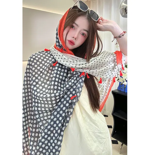 Ethnic Style Sunscreen Shawl Thin Retro Buckle Cloak Gray And White Polka Dot - Shop at LoveMi