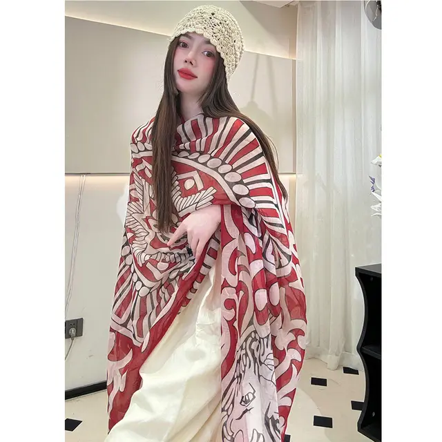 Ethnic Style Sunscreen Shawl Thin Retro Buckle Cloak Red - Shop at LoveMi