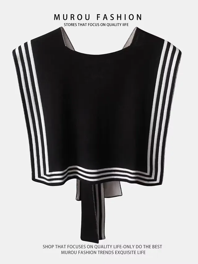 Women's Korean style Spring And Autumn Knitted Decorative Shirt With Shoulder Paisley Fake Collar Navy Style Black And White - Shop at LoveMi