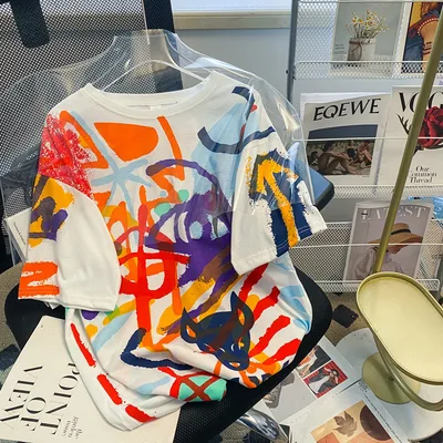 Personalized Graffiti Printed Short sleeved T shirt White - Shop at LoveMi