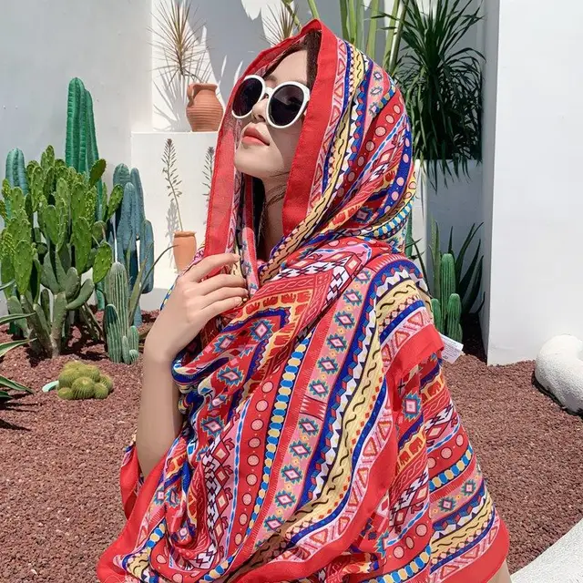 Ethnic Style Cotton And Linen Scarf Seaside Travel Oversized Beach Towel Central Park Ethnic Style - Shop at LoveMi