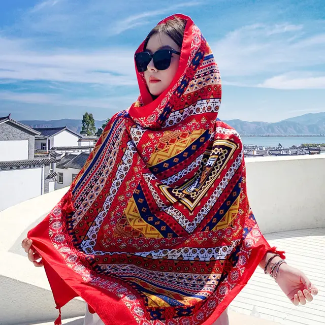 Women's Outer Scarf For Traveling In Western Sichuan Grassland Artistic Retro Dark Red - Shop at LoveMi