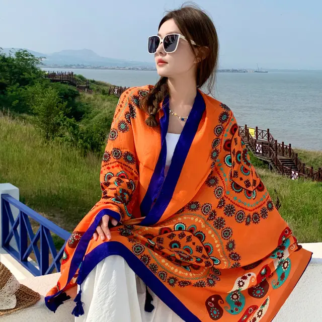 Women's Outer Scarf For Traveling In Western Sichuan Grassland Sun Paisley Orange - Shop at LoveMi