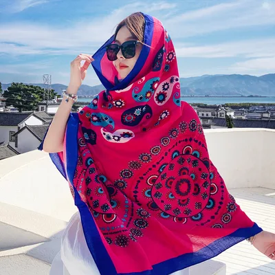 Women's Outer Scarf For Traveling In Western Sichuan Grassland Sun Paisley Rose Red - Shop at LoveMi