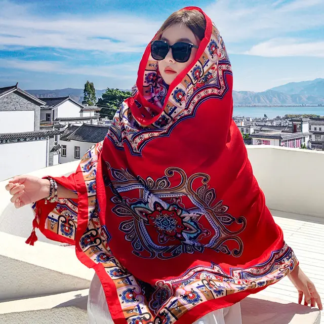 Women's Outer Scarf For Traveling In Western Sichuan Grassland Yunnan Naxi Mural - Shop at LoveMi