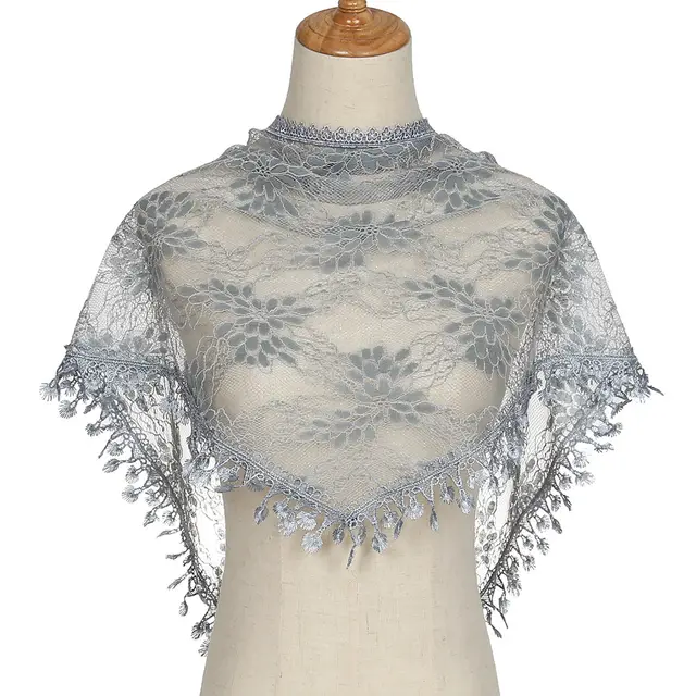 Korean Lace Monochrome Triangle Shawl 3 Smoky Gray - Shop at LoveMi