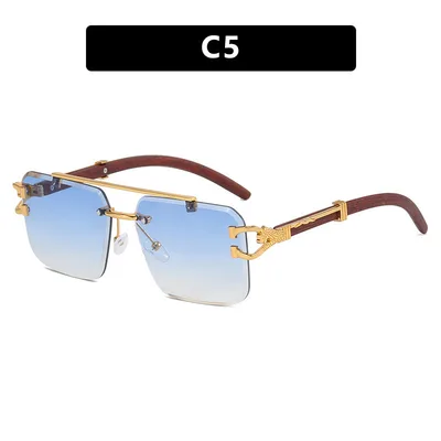 Double Beam Sunglasses Frameless Trimming Square Double Blue - Shop at LoveMi