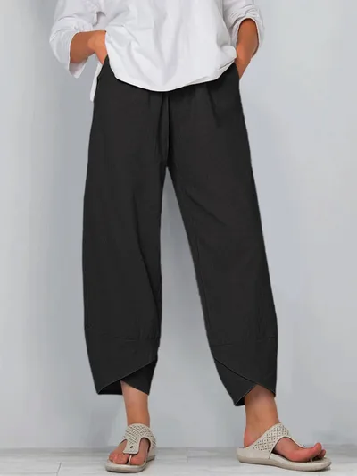 Solid Color Plus Size Women's Simple Loose Casual Cropped Pants Black - Shop at LoveMi