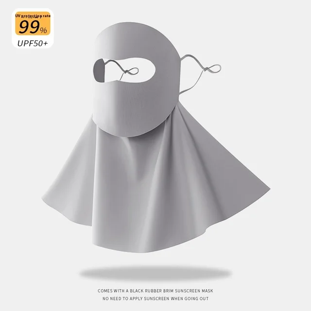 Summer Ice Silk Seamless Mask Riding Sunshade Face Mask Neck Protection Facekini Light Gray - Shop at LoveMi