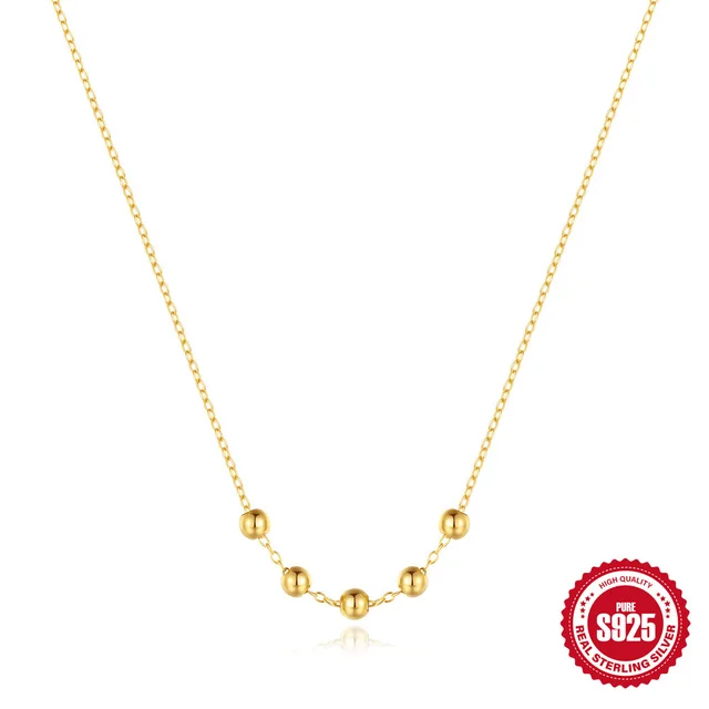 S925 Sterling Silver Slidable Round Beads Necklace Bracelet Gold Necklace - Shop at LoveMi