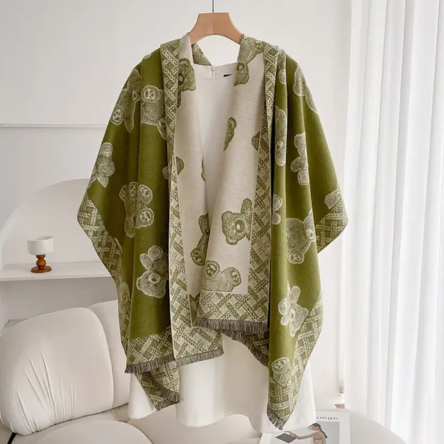 Warm Scarf Fashionable Outerwear Sweet Cute Double sided Shawl Bebear Green - Shop at LoveMi