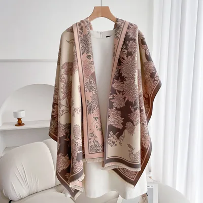 Warm Scarf Fashionable Outerwear Sweet Cute Double sided Shawl Daisy Coffee Pink - Shop at LoveMi