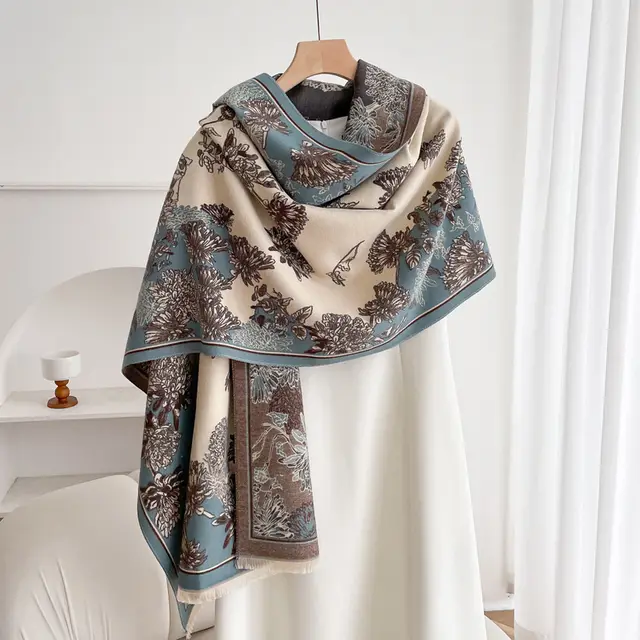 Warm Scarf Fashionable Outerwear Sweet Cute Double sided Shawl Daisy Light Blue M - Shop at LoveMi