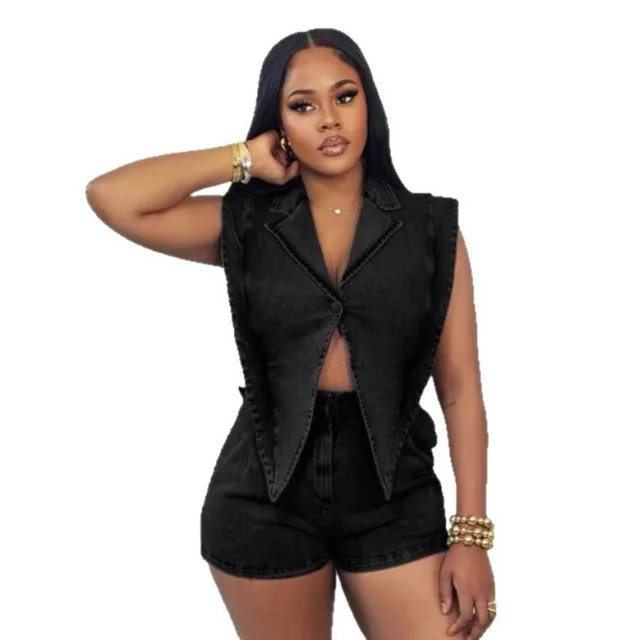 Casual Washed Loose Cowboy Siamese Shorts Black - Shop at LoveMi