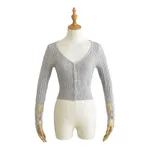 American Pure Desire Sexy V-neck Single-breasted Long Sleeve Sweater - Grey