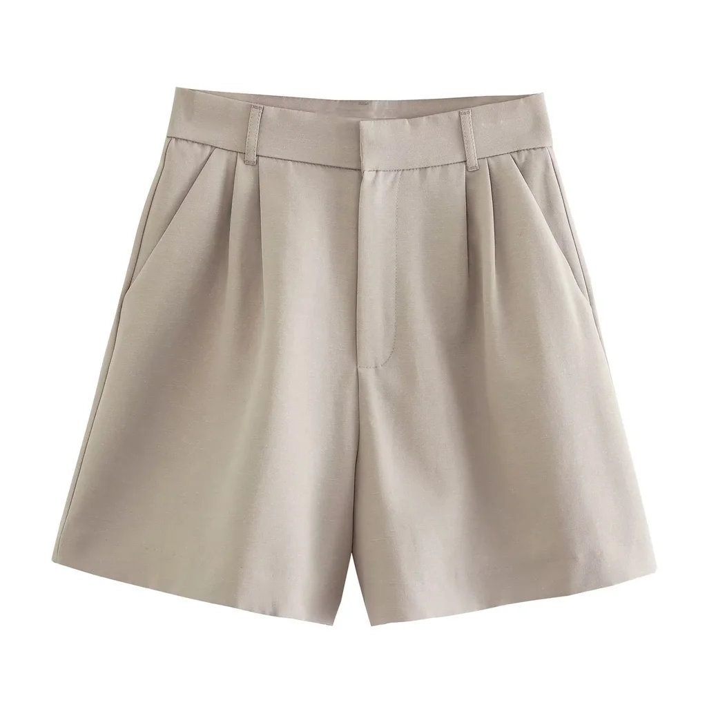 Women's Waistcoat Vest Linen Blended Casual Shorts Suit Women - Beige Shorts - View 1