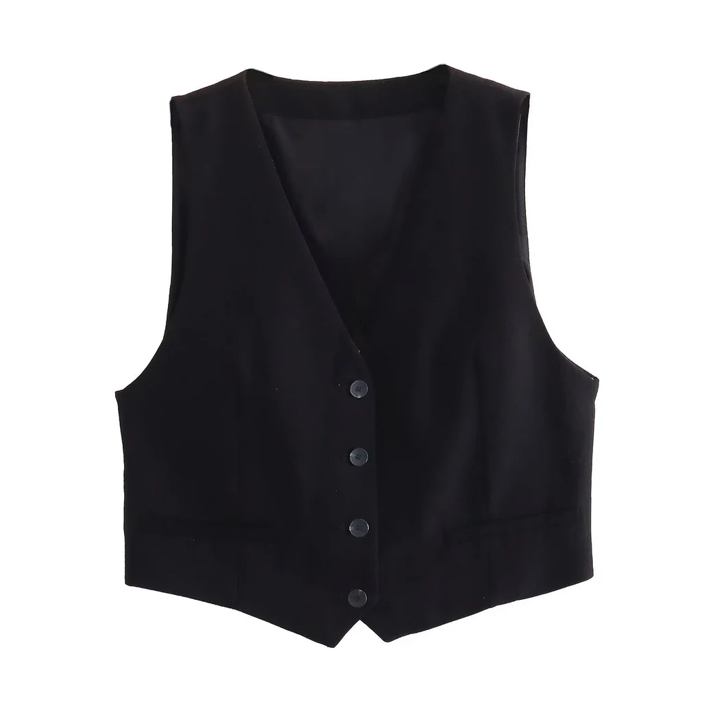 Women's Waistcoat Vest Linen Blended Casual Shorts Suit Women - Black Vest