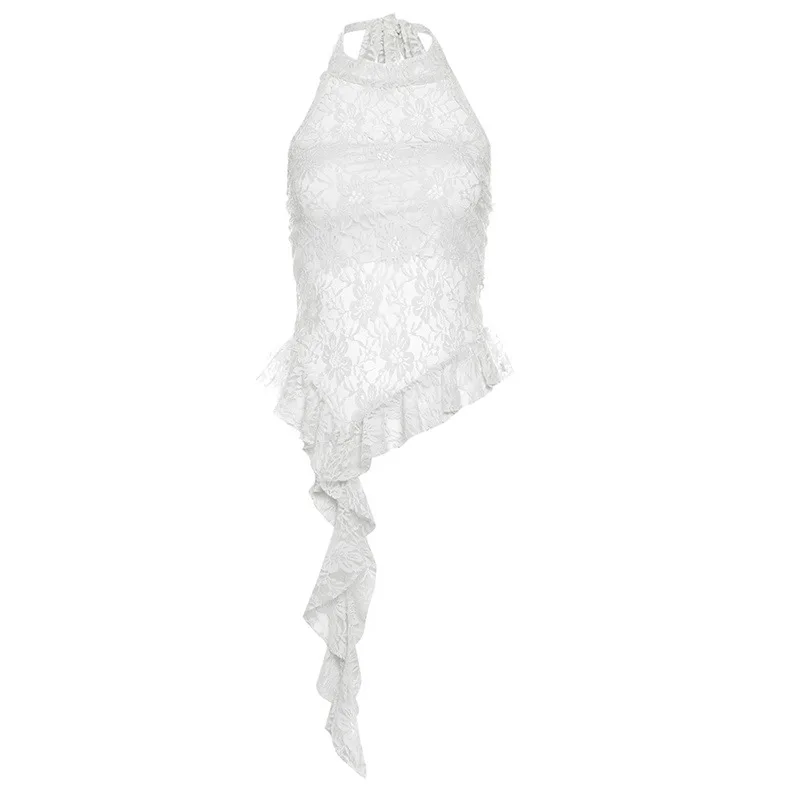 Pure Desire Round Neck Halter Irregular Edge Vest - White