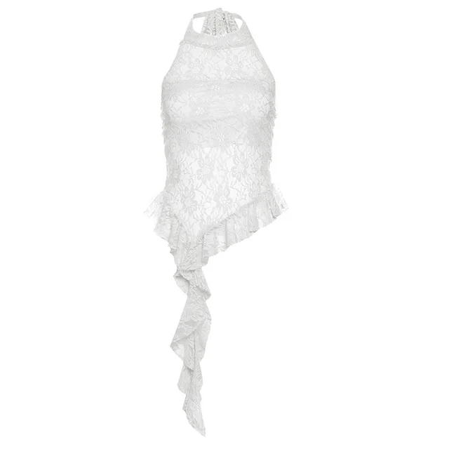 Pure Desire Round Neck Halter Irregular Edge Vest White - Shop at LoveMi