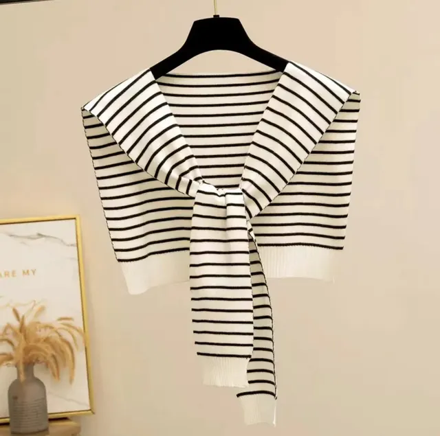 Knitted Striped Shawl Outer Match High end White A Style - Shop at LoveMi