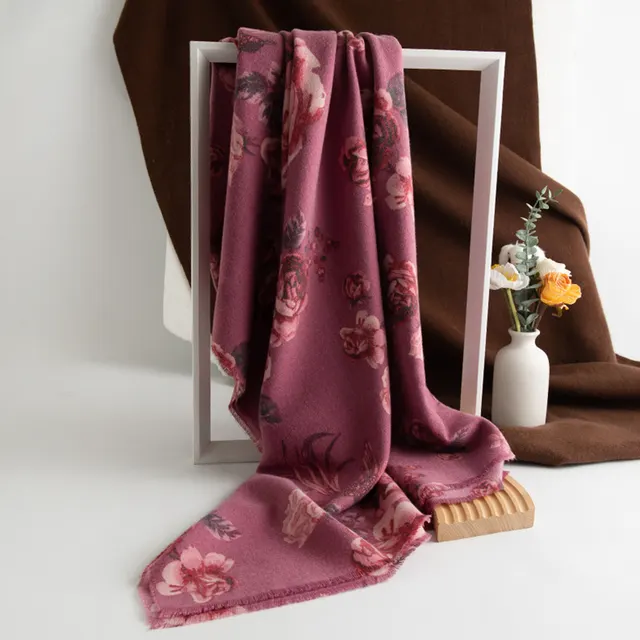Cashmere like Tassel Shawl Rose Print Cold proof Warm Scarf Spring Swallow Rose Red - Shop at LoveMi